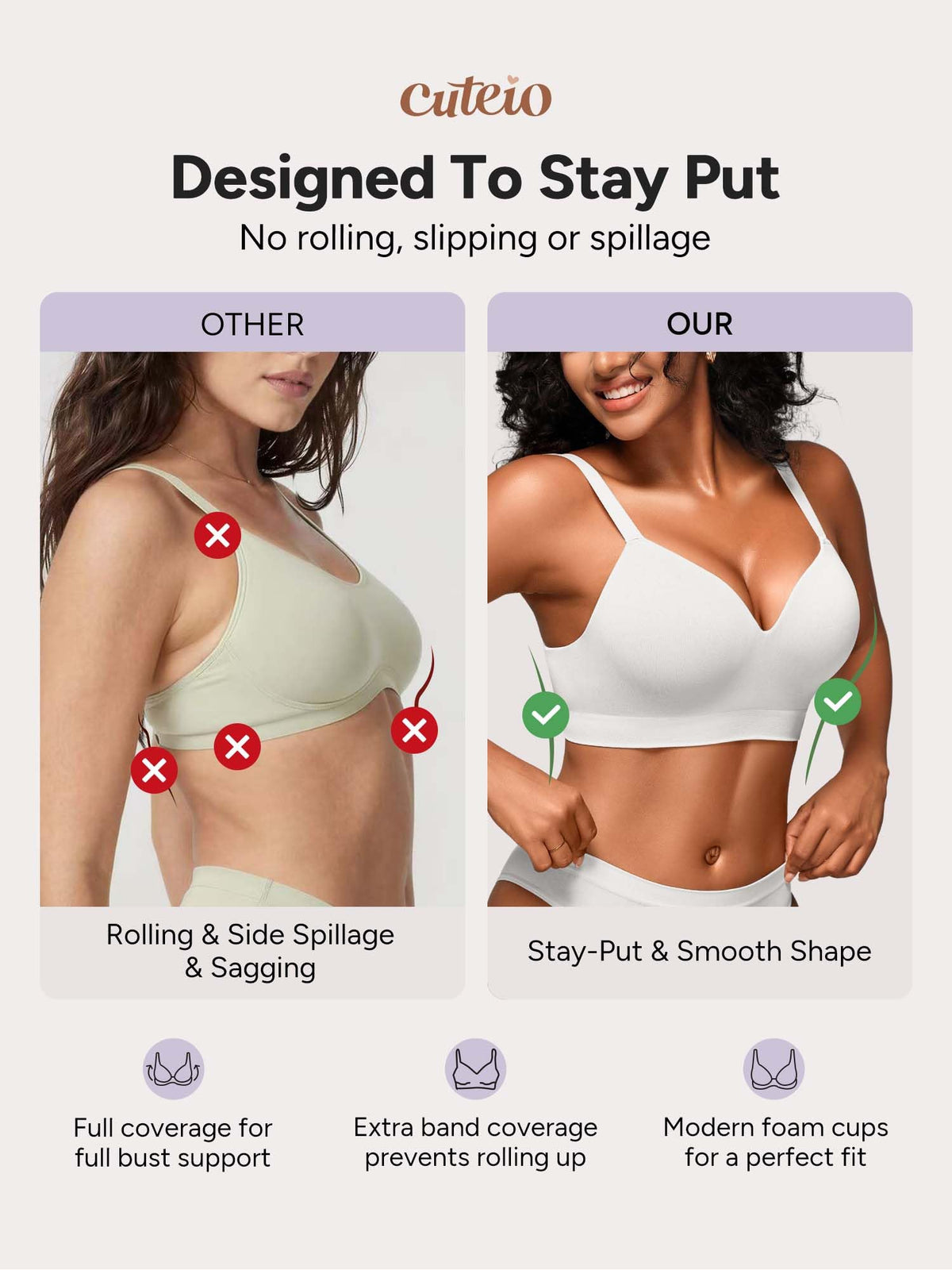 Wireless Bras for Women No Underwire with Support - S-3XL